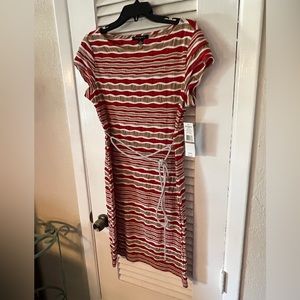 NWT Sharagano red, white, and tan stripe dress